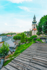 Romantic  scenery of main square in Banska Stiavnica, UNESCO, Slovakia. Old Slovakia mining town...