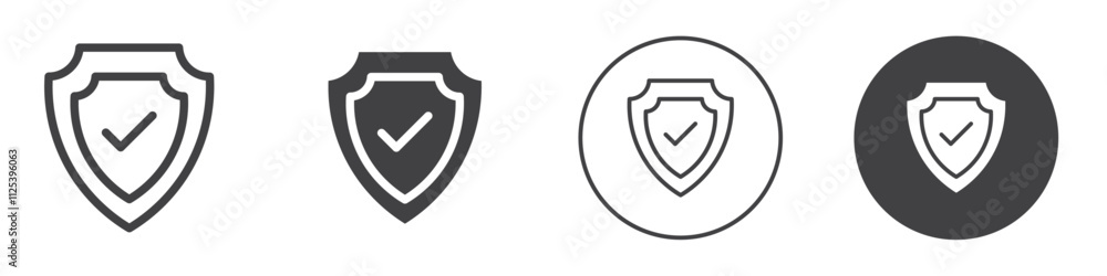 Poster shield with check mark icon simple outline vector logo