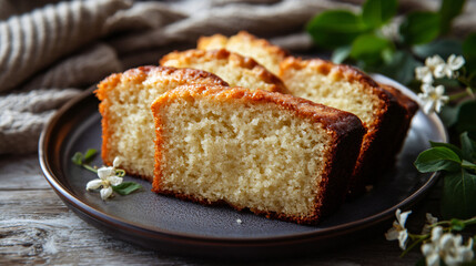 Moist plum cake with vanilla essence.