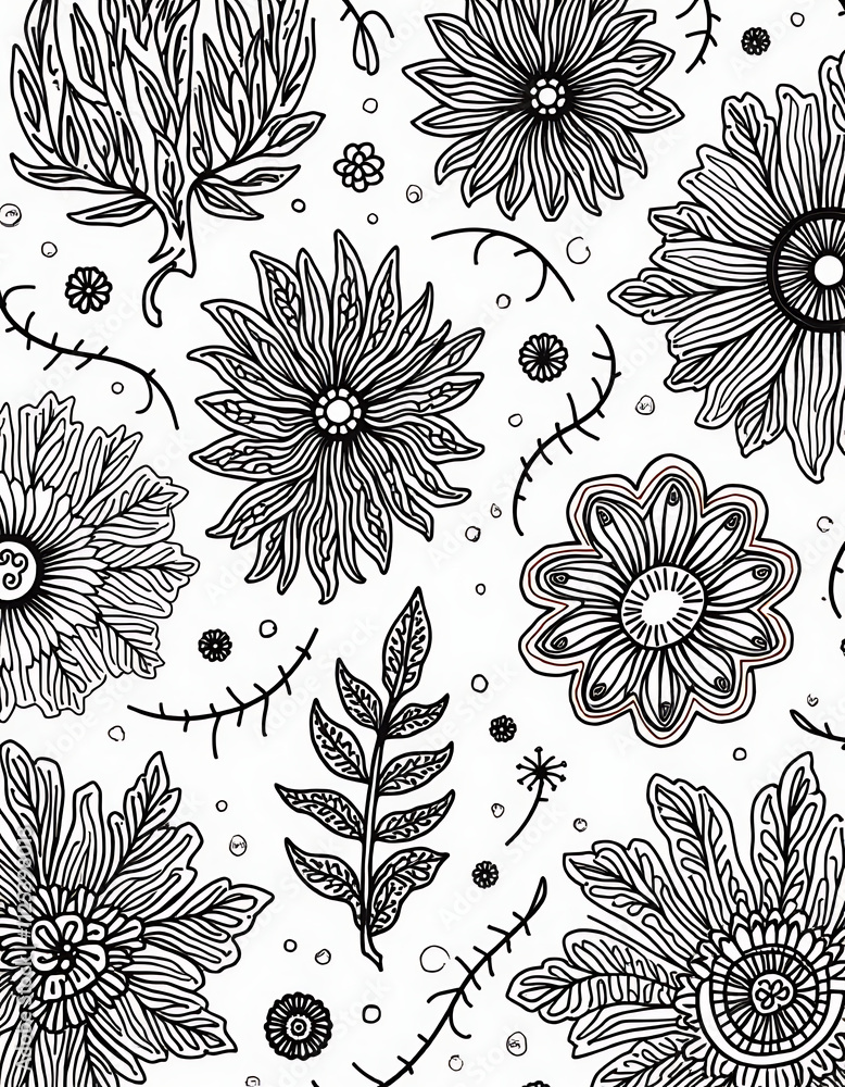 Poster Monochromatic ornament and abstract patterns in a seamless layout create a unique background for various artistic designs and illustrations._00001_