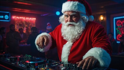 Fototapeta premium Santa claus as DJ neon light christmas