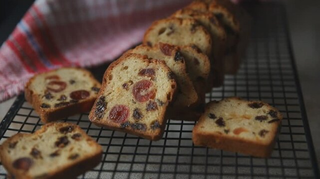 fruit cake fresh sweet dessert dried fruit traditional pastry, nuts meal food snack on the table copy space food background rustic top view