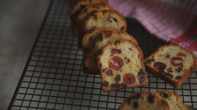 fruit cake fresh sweet dessert dried fruit traditional pastry, nuts meal food snack on the table copy space food background rustic top view