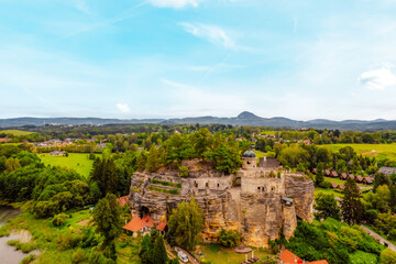 Obraz premium Castle Sloup is a medieval rock castle in village of Sloup in Bohemia, Ceska Lipa in the Liberec region.