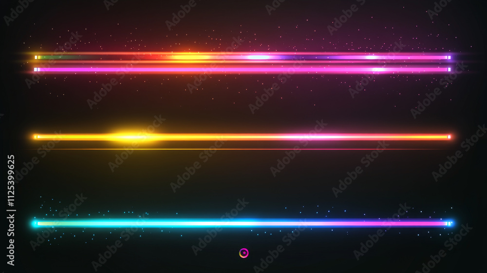 Poster light dividers, abstract flare lines with glow and shine effect. shiny borders of flash, glare or li