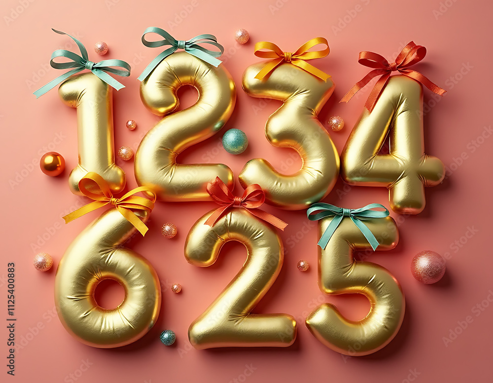 Leinwandbilder gold foil numbers adorned with colorful ribbons in a 3d design that adds an extra touch of elegance 