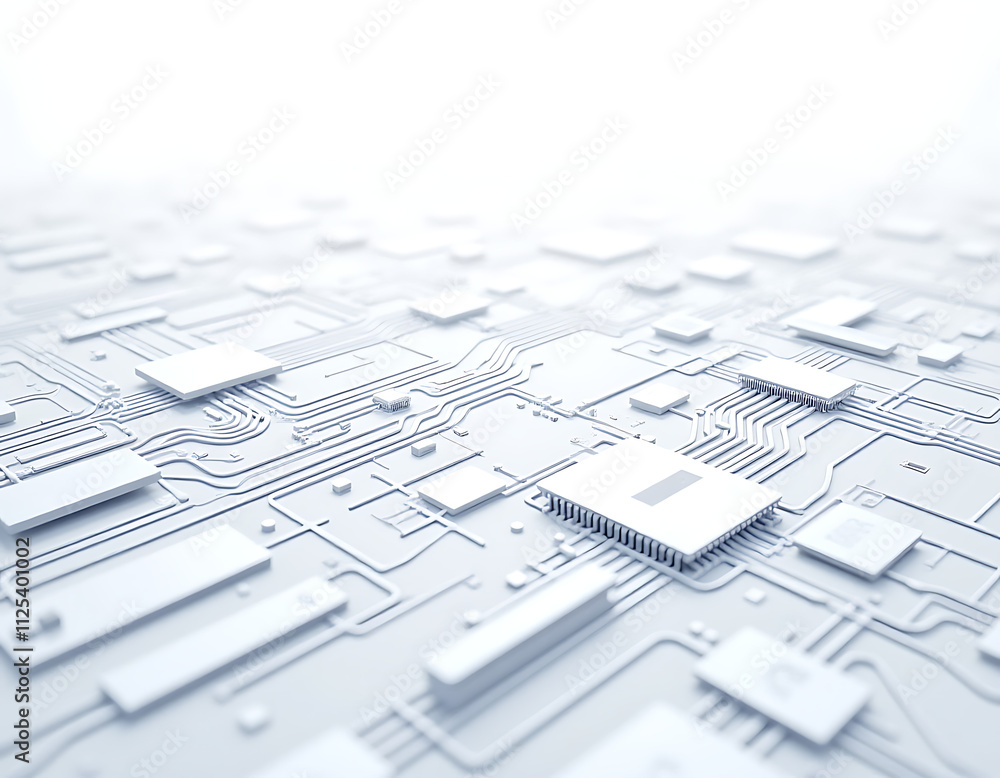 Aufkleber Futuristic digital circuit network is created as a transparent PNG image with a sleek white background for design overlays and effects._00001_