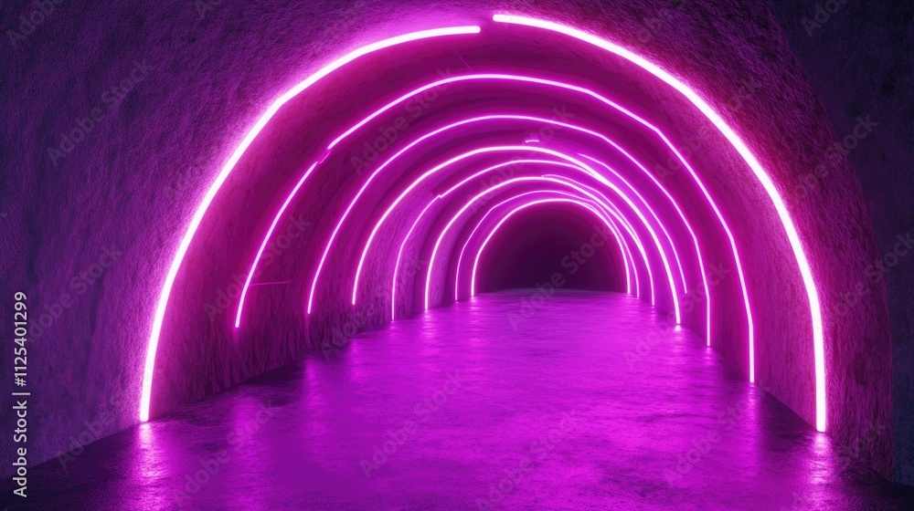 Poster ultra neon 3d illumination: abstract space tunnel with glowing lines and electric rays