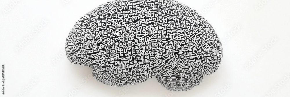 Fototapete Complex arrangement of words and phrases shapes a human brain, emphasizing creativity and knowledge with ample space for additional text. Generative AI
