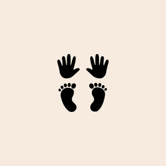 Baby's footprints and handprints, icon. Abstract concept. Flat design flat vector design.