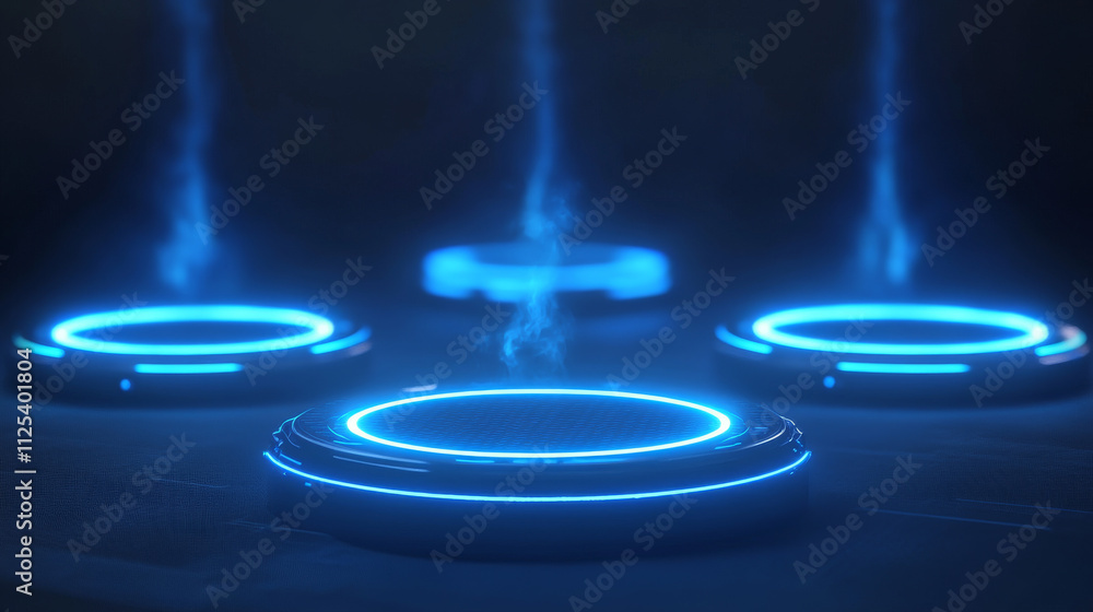 Poster circle hologram game portal with hud light effect. futuristic technology magic podium for ui fantasy