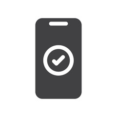 Mobile phone with check mark icon Vector logo outline