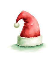 Beautiful watercolor illustration of a festive Christmas hat in red and green hues, perfect for holiday cards or invitations._00001_