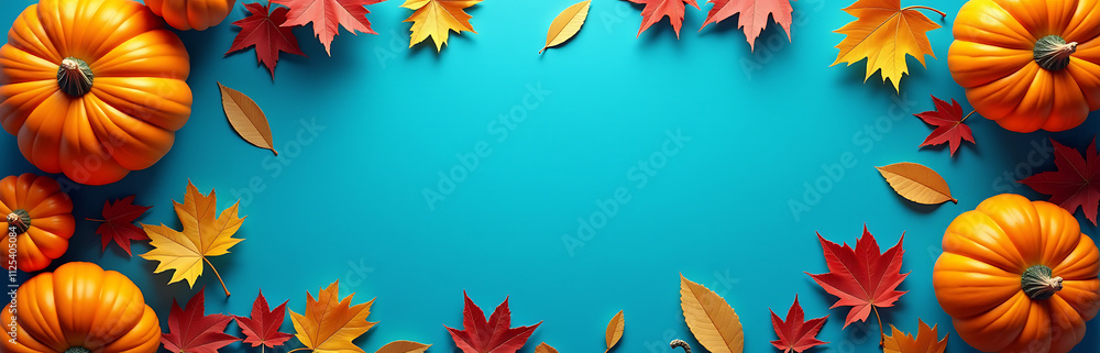 Aufkleber ant blue background features colorful pumpkins and autumn leaves in a festive thanksgiving day holid