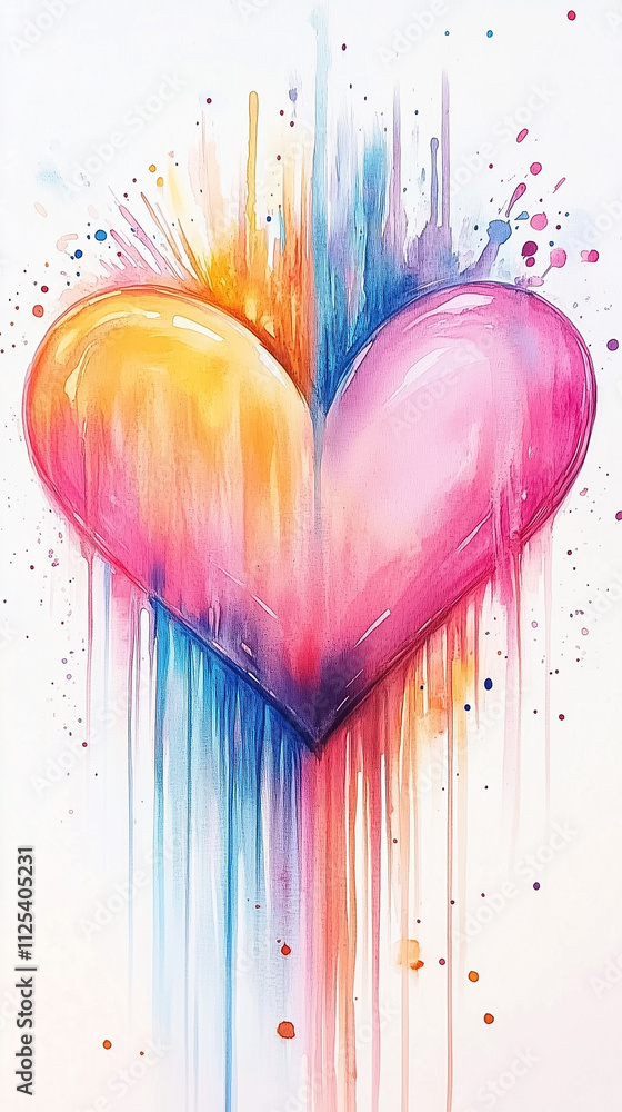 Poster a colorful heart drips with vibrant hues, merging into a beautiful blend of impressionistic patterns
