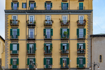 View of the beautiful old facade with beautiful windows