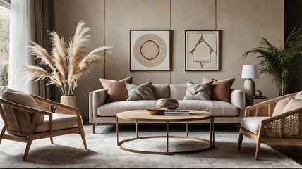 Modern monochrome living room with sleek furniture and decor