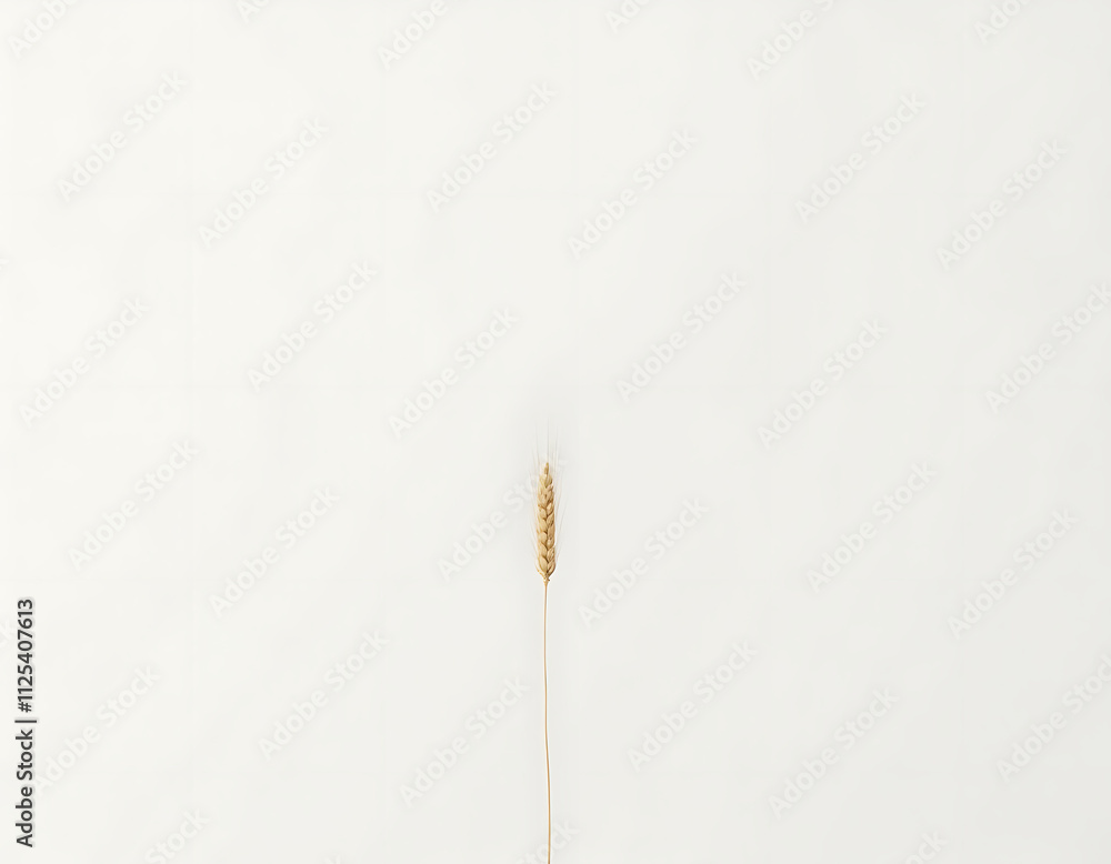 Aufkleber a single ear of wheat stands alone on a clean white background in a minimalist still life compositio