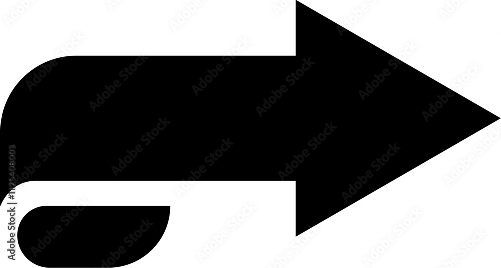 Poster black arrow pointing right, featuring a flag effect and rounded corners, effectively symbolizing dir