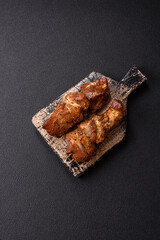 Delicious grilled chicken, turkey or pork skewers with salt, spices and herbs