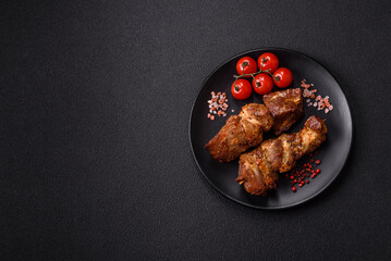 Delicious grilled chicken, turkey or pork skewers with salt, spices and herbs