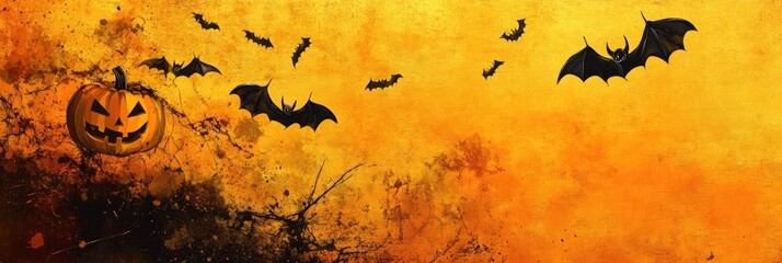 Festive Halloween Decor: Vibrant Pumpkins, Bats, and Spooky Banners for an Enthralling Autumn Atmosphere