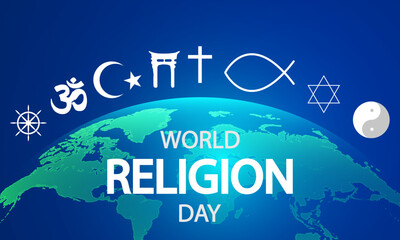 Religion World Day Religion Signs world Map, vector art illustration.