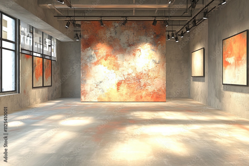 Poster clean gallery interior with empty copy wall. art and design concept. layout,