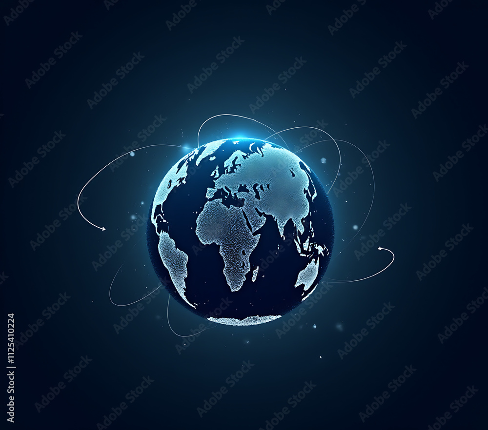 Poster a digital world with a globe centered on europe enables global networking, data transfer, and cyber 