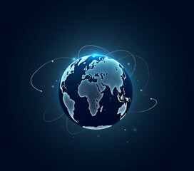 Fototapeta premium A digital world with a globe centered on Europe enables global networking, data transfer, and cyber technology for international communication._00001_