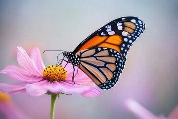 Fototapeta premium Macro Shot of a Monarch Butterfly Resting on Vibrant Garden Flower in Full Bloom