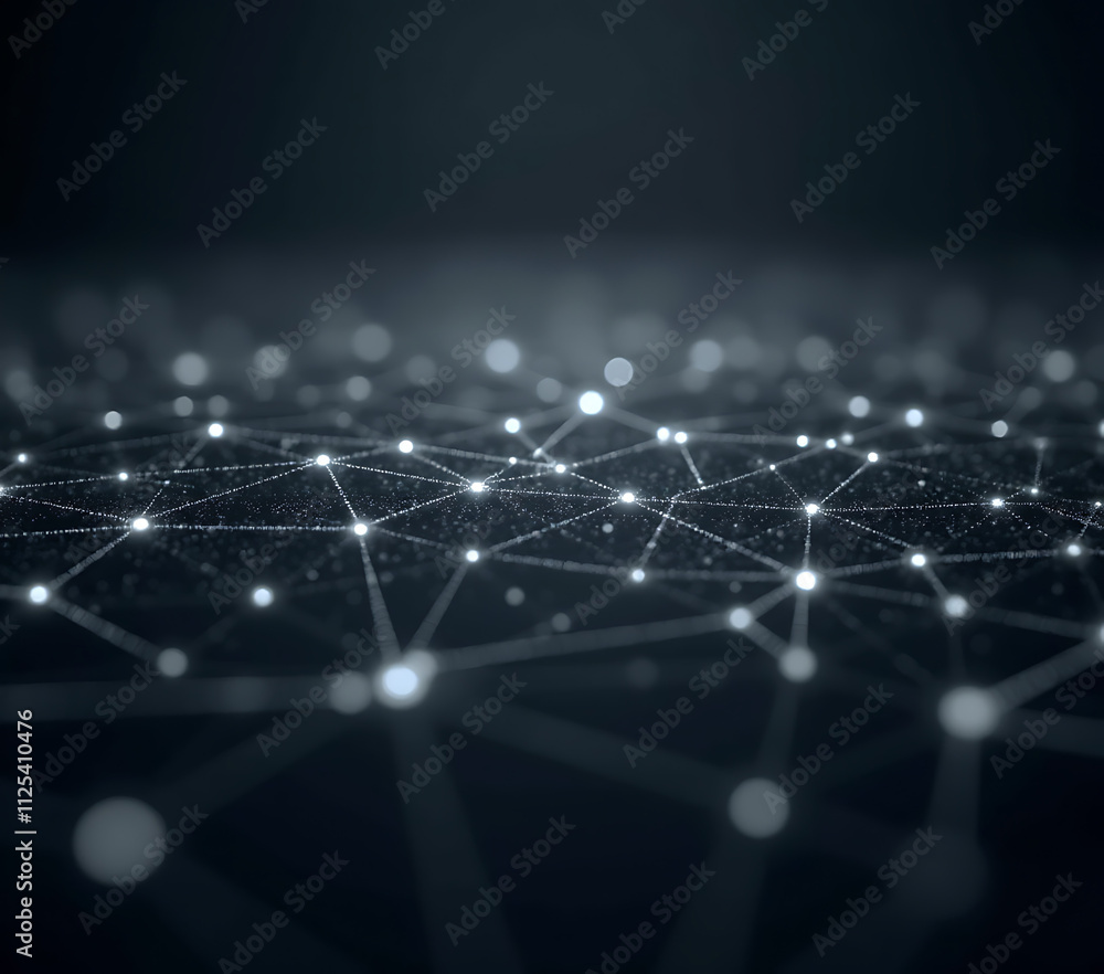 Poster A digital canvas of interconnected points and lines forms a glowing grey network, evoking big data and abstract technological concepts._00001_