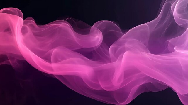 Pink smoke on a dark background, flowing abstract shapes. Creative design and artistic concept