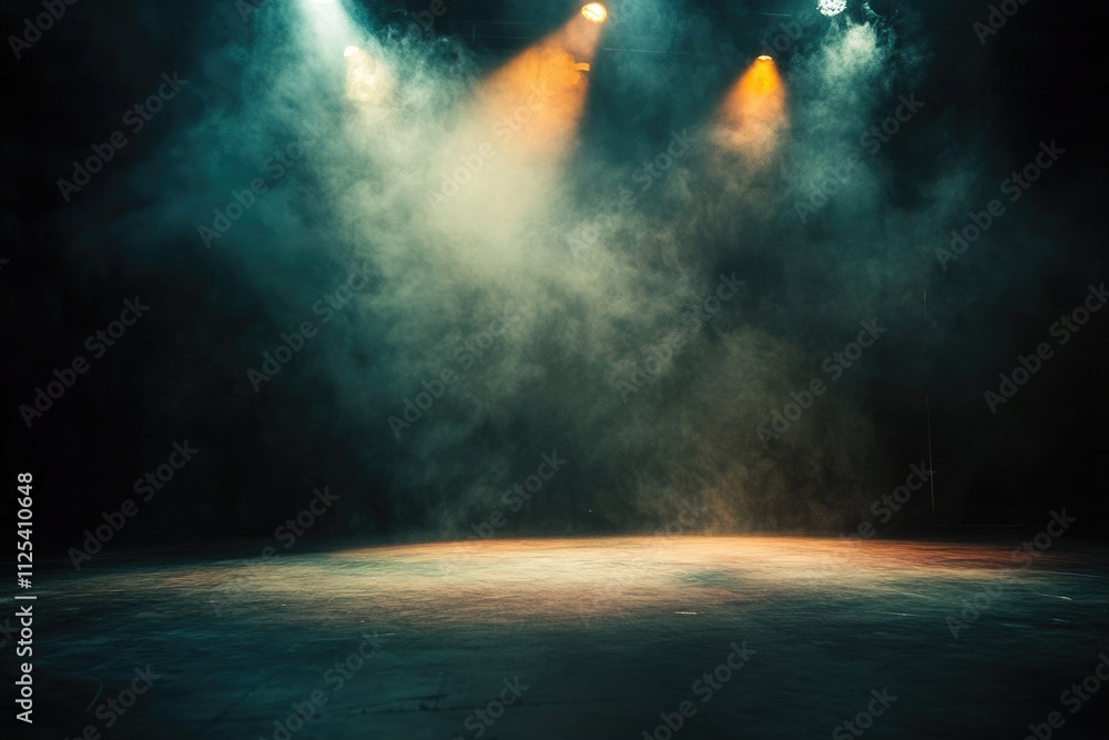 Poster atmospheric stage light: moody background with shadows and smoke for performance design
