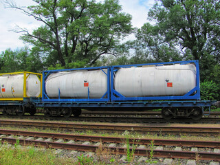 Train carrying hazardous materials tanks