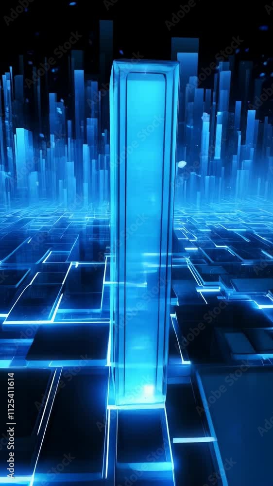 Poster Abstract digital data background. 3D animation. Future technology concept. Ai and artificial intelligence. Big data visualization and cybersecurity