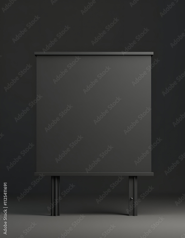 Poster a black billboard mockup is positioned against a dark grey background with subtle hints of sunlight 