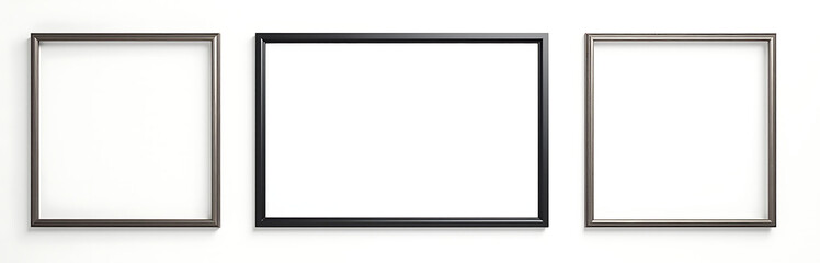 Obraz premium A black picture frame is often designed with a transparent PNG background image for modern aesthetic appeal in digital art._00001_