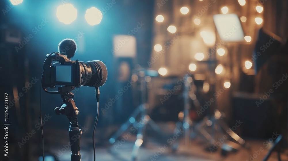 Aufkleber A professional interview is being conducted in a modern television studio, showcasing innovative media technologies and creative studio design. Generative AI