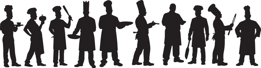 silhouette Collection set of Vector professional chef  isolated on a white background 