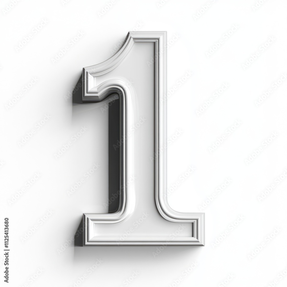 Poster stylish 3d number one in pure white with shadow, artistic display on minimalist background