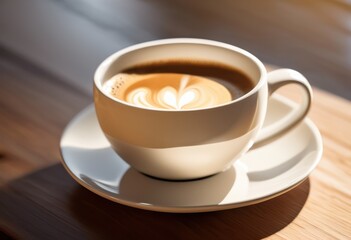 close view sleek coffee cup elegantly bathed morning light soft shadows textures highlighted, beverage, drink, surface, design, contrast, elegance, ceramic