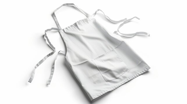 A plain white apron, ideal for cooking or crafting, featuring a pocket and adjustable ties.