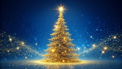Shiny Christmas Tree - Golden Dust Glittering In The Blue Background
