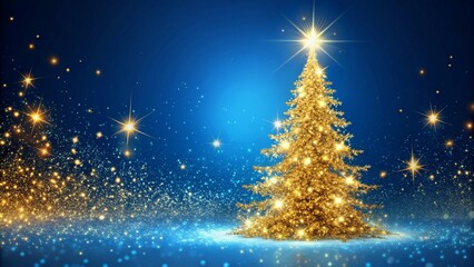 Fototapeta premium Shiny Christmas Tree - Golden Dust Glittering In The Blue Background 