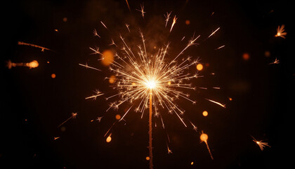 Obraz premium Burning sparkler on a black background creating festive light effects