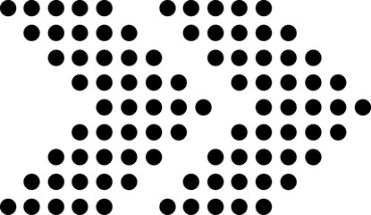 Black dots of increasing size forming arrows pointing in different directions on a white background create a dynamic and abstract visual pattern