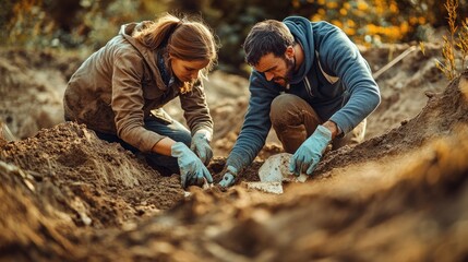 Unearthing History: Two Expert Archeologists Delve into an Ancient Dig, Uncovering Cuneiform Artifacts and Fossils with Precision Tools