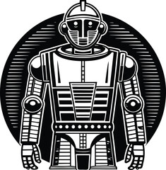 Black silhouette technology robot icon and vector illustration