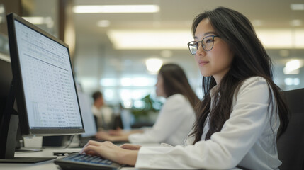 Accountant Working with Spreadsheets and Team Discussion